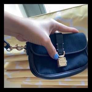 Dooney & Bourke Wristlet Bag with Signature Logo Body and Trimmed in Leather 6x4